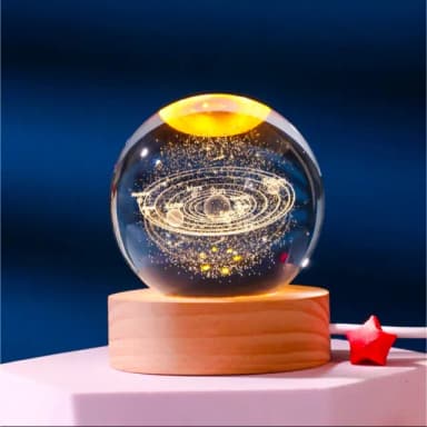 【A-ONE 匯旺】太陽系 流星 水晶球小夜燈 暖光夜燈 交換禮物 生日禮物燈 情人節 兒童房 LED木座