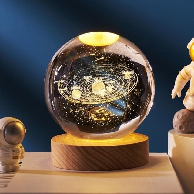 【A-ONE 匯旺】太陽系 流星 水晶球小夜燈 暖光夜燈 交換禮物 生日禮物燈 情人節 兒童房 LED木座