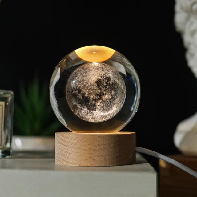 【A-ONE 匯旺】月亮表面 水晶球造型小夜燈 生日 女友 情人節 公司禮物 星球LED 暖光夜燈底座