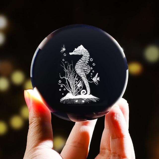 【A-ONE 匯旺】大海馬 3D雕刻水晶球 發光水晶球 小夜燈 LED木底座 臥室燈 生日禮物 聖誕節