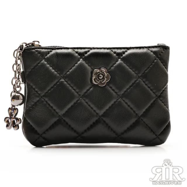 【2R 手工真皮】綿霜羊皮KOKO極軟菱格零錢包 氣質黑