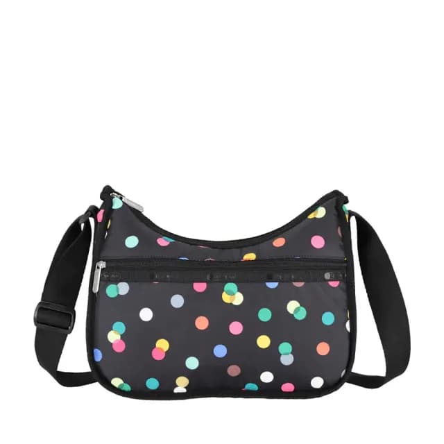 【Lesportsac】Classic Hobo 經典斜背包/ 圓點漂浮氣球 送禮 禮物(黑色)