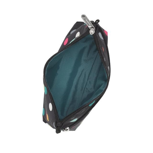 【Lesportsac】雙層拉鍊收納化妝包/ 圓點漂浮氣球 送禮 禮物(黑色)
