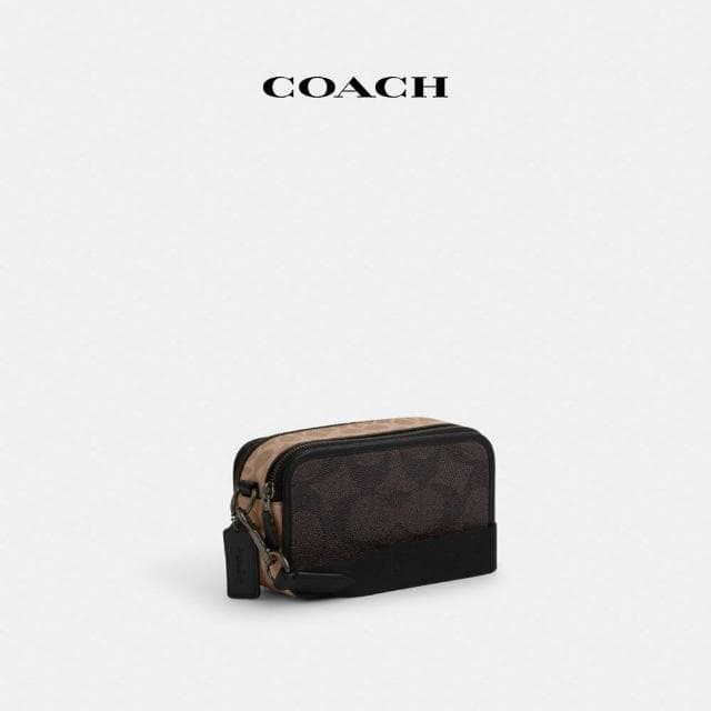 【COACH】蔻馳官方直營 WYATT撞色經典Logo斜背手袋-QB/胡桃木色/棕黃色(CAB80)