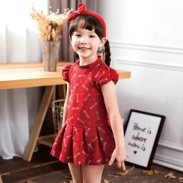 【ANNY’S 安妮公主】童裝 可愛糖果奇緣秋冬款公主袖百褶裙擺洋裝(9244紅色)