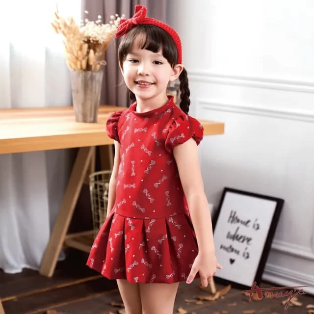 【ANNY’S 安妮公主】童裝 可愛糖果奇緣秋冬款公主袖百褶裙擺洋裝(9244紅色)