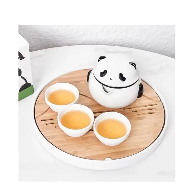 【功夫熊貓】熊貓旅行茶具組-一壺三杯(便攜 分離濾壺 陶瓷 泡茶 露營 快客 防撞 隨身 商務 茶器 送禮)