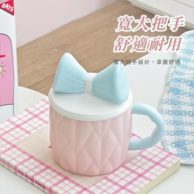 【ins風】可愛蝴蝶結馬克杯(陶瓷杯 水杯 咖啡杯 牛奶杯 辦公室 交換禮物 家用)