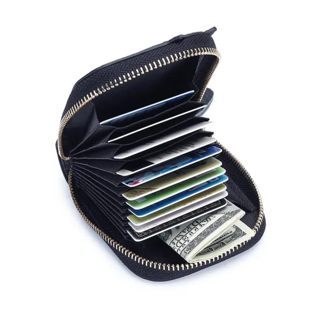 【達賀尊爵】頭層牛皮女士可愛小卡包新款時尚刺繡貓咪零錢包(卡套大容量多卡位)