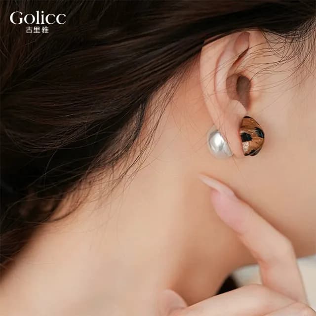 【Gulicc】豹紋 星星珍珠 雙面耳環(雙11 聖誕節 生日 飾品 耳釘 耳飾 耳墜 禮物)