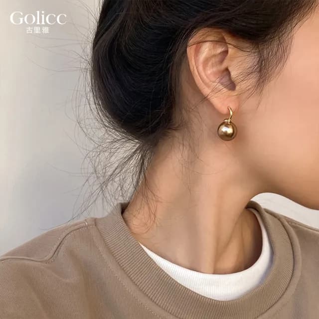 【Golicc】美拉德 復古香檳色珍珠耳環(七夕 情人節 生日 飾品 耳釘 耳飾 耳墜 禮物)