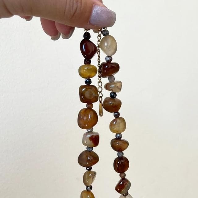 【MoonDy】鈦鋼項鍊 項鍊女 復古風 天然石 串珠 新中式 配件 個性項鍊 飾品 生日禮物 鎖骨鏈 鹽