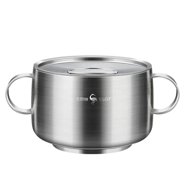 【PUSH!】餐具用品316L雙層不銹鋼碗 防燙兒童碗 吃飯碗帶手柄帶蓋碗(隔熱碗 E205)