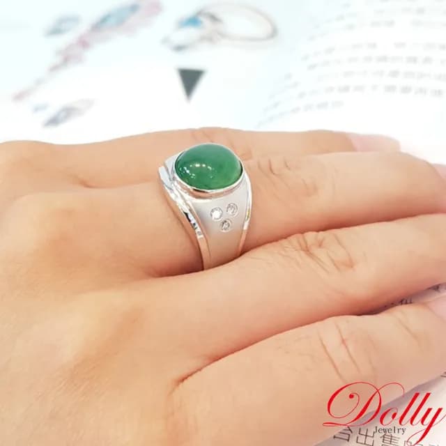【DOLLY】14K金 緬甸高冰種翡翠鑽石戒指(父親節 長輩送禮首選)