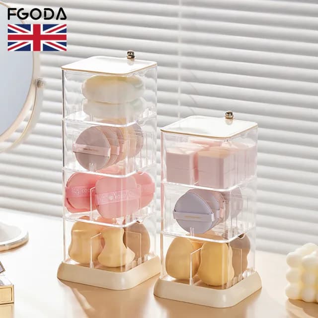 【英國FGODA】美妝蛋/粉撲/化妝海綿收納盒-四層(美妝收納盒/防塵美妝蛋盒/美妝保養品盒)