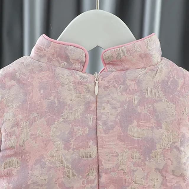 【橘魔法】粉金渲染旗袍蛋糕紗裙長版上衣(連身裙 旗袍裝 拜年服 過年 喜宴 唐裝 新衣 女童 兒童 童裝)