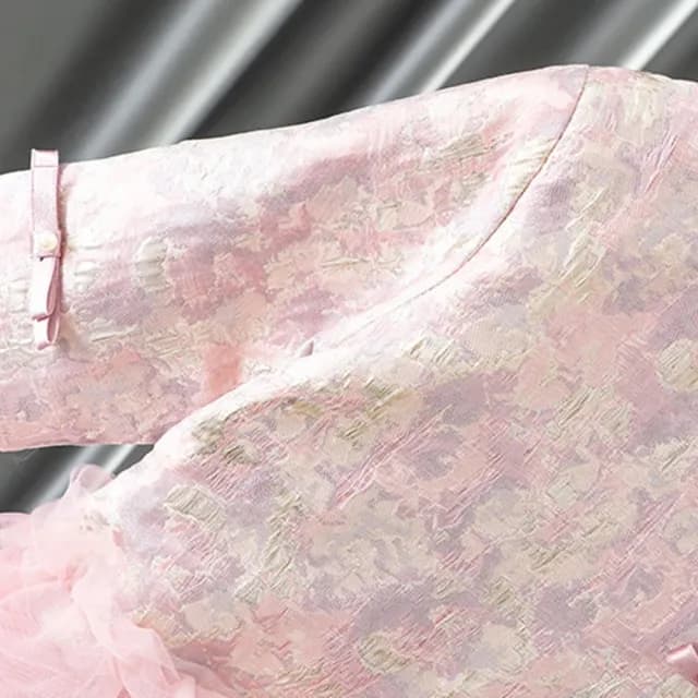 【橘魔法】粉金渲染旗袍蛋糕紗裙長版上衣(連身裙 旗袍裝 拜年服 過年 喜宴 唐裝 新衣 女童 兒童 童裝)