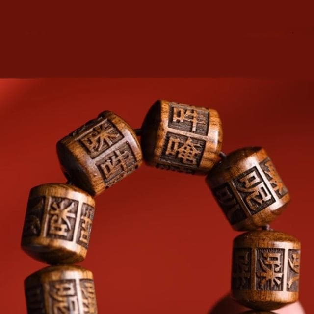 【Penny珮妮】非洲黃花梨桶珠六字真言手鍊(母親節禮物 交換禮物 送女友 生日禮物 情人節 尾牙 新婚 新年)