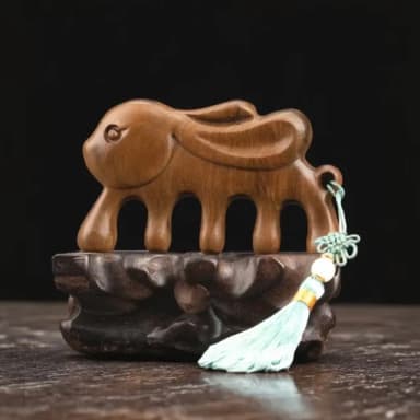 【經絡疏通】金絲檀大耳兔按摩梳(U型 防毛燥 寬齒 肩頸 頭療 臉部 指壓 關節按摩 禮物 全身 SPA 紓壓)