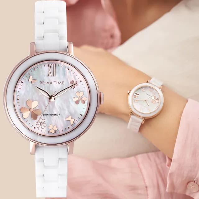 【Relax Time】拾光花語 太陽能陶瓷女錶 手錶 禮物 送禮 推薦(RT-110S-01)