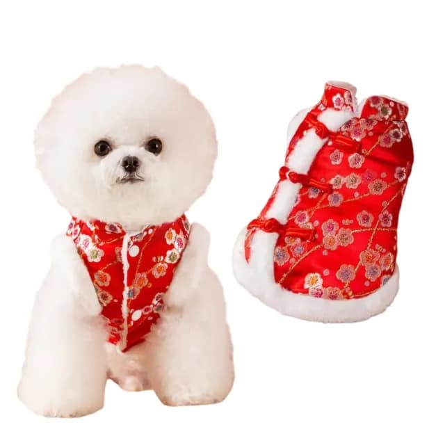 【寵愛】寵物喜慶保暖衣物(新年 過年 節日 燙金馬甲 唐裝 時尚 貓貓 狗狗 禮物 秋冬 派對 活動 寵物用品)