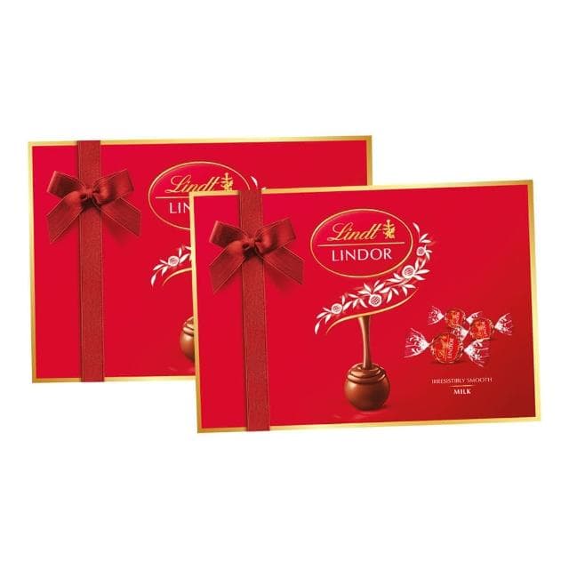 【Lindt 瑞士蓮】Lindor夾餡牛奶巧克力禮盒14入(168g/盒x2 禮盒 送禮推薦)
