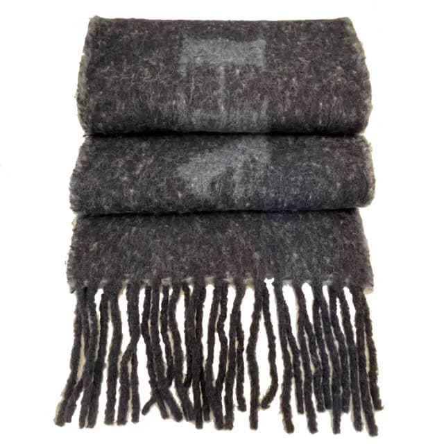 【COACH】新款大LOGO雙面毛呢羊駝毛流蘇長版圍巾(長版/深藍)