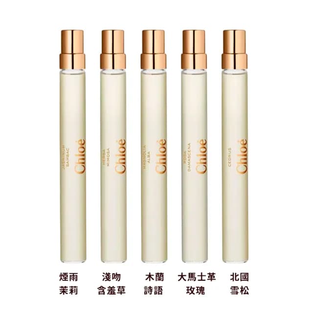 【Chloe’ 蔻依】仙境花園香氛禮盒 5x10ml(國際航空版.煙雨茉莉/淺吻含羞草/木蘭詩語/玫瑰/北國雪松)