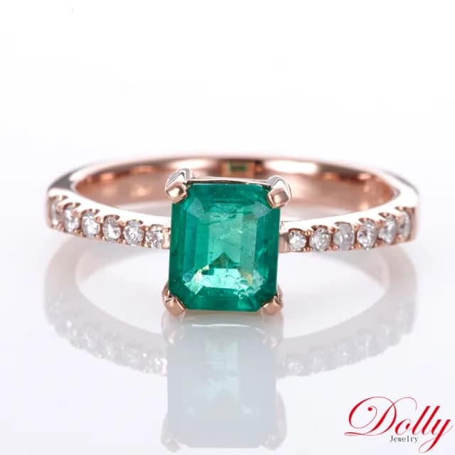 【DOLLY】1克拉 天然哥倫比亞祖母綠18K玫瑰金鑽石戒指-002(母親節 長輩送禮 交換禮物首選)