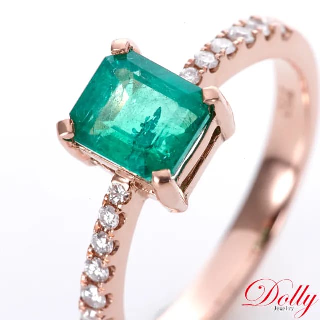 【DOLLY】1克拉 天然哥倫比亞祖母綠18K玫瑰金鑽石戒指-002(母親節 長輩送禮 交換禮物首選)