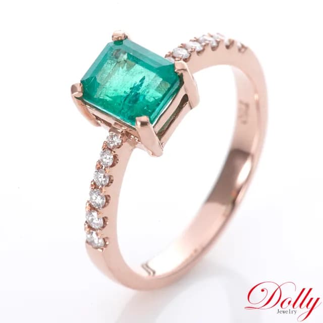 【DOLLY】1克拉 天然哥倫比亞祖母綠18K玫瑰金鑽石戒指-002(母親節 長輩送禮 交換禮物首選)