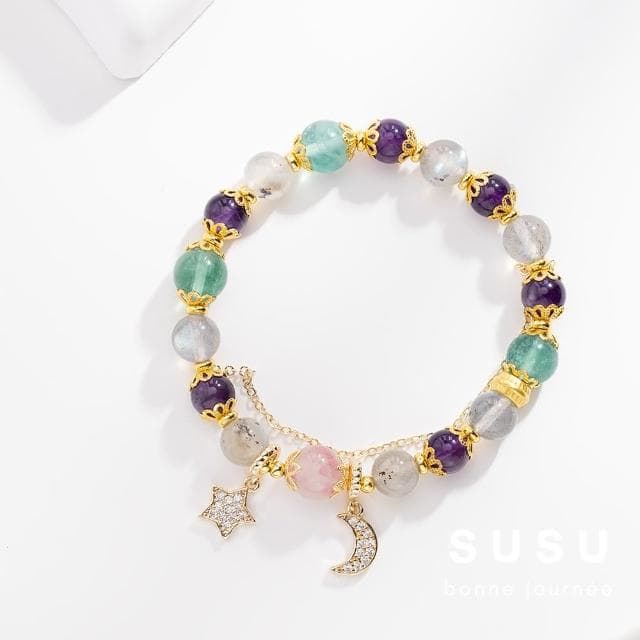 【SU SU】春日水晶手鍊(月光石 粉碧璽 紫水晶 綠螢石 事業運 招財 轉運 能量 防小人 送禮 推薦)