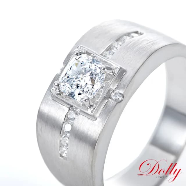 【DOLLY】1克拉 F/VS1 天然鑽石枕型車工14K金求婚鑽石男戒(父親節 長輩送禮 交換禮物首選)