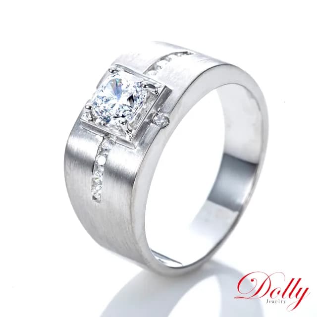 【DOLLY】1克拉 F/VS1 天然鑽石枕型車工14K金求婚鑽石男戒(父親節 長輩送禮 交換禮物首選)