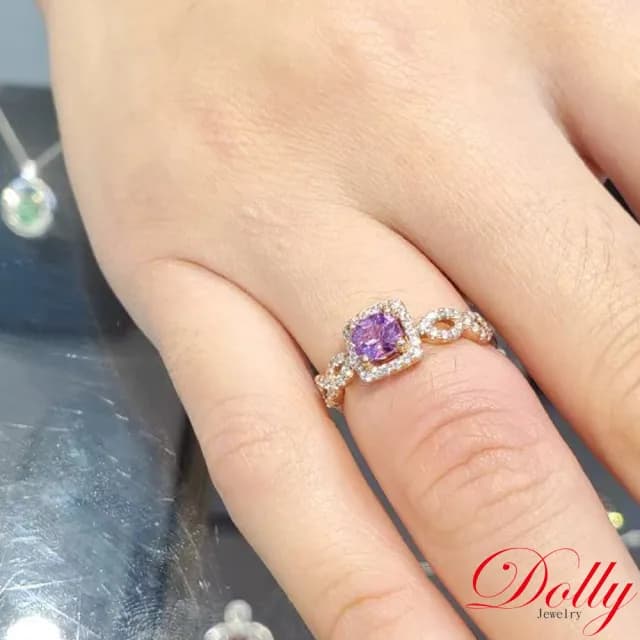 【DOLLY】18K金 無燒斯里蘭卡艷彩粉紫色藍寶石玫瑰金鑽石戒指-002(情人節 交換禮物首選)