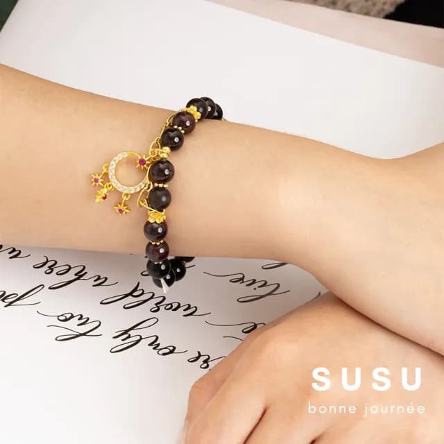 【SU SU】墨舞水晶手鍊(石榴石 黑曜石 事業運 招財 轉運 能量 防小人 送禮 推薦 韓系)