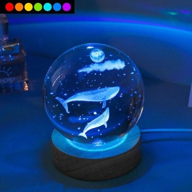 【A-ONE 匯旺】7彩水晶球 海底 大鯨魚 小夜燈雕刻燈 造型燈 暖光 床頭燈 生日禮物 交換禮物