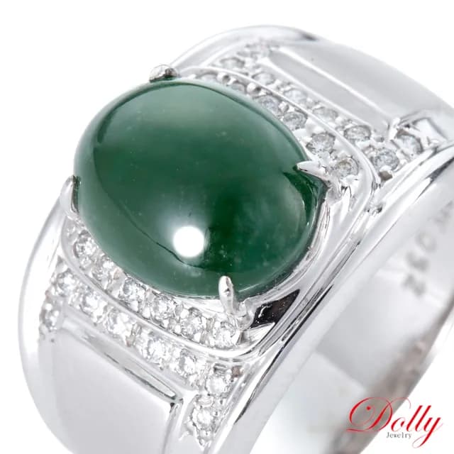 【DOLLY】緬甸 老坑綠A貨翡翠鑽石男戒(長輩送禮首選)