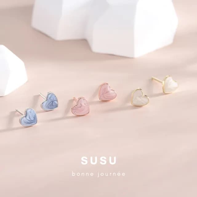 【SU SU】心心滴釉養耳棒(925純銀 防過敏 飾品 耳環 項鍊 手鍊 穿搭 百搭 時尚)