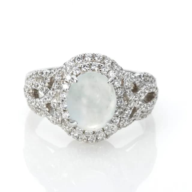 【DOLLY】18K金 緬甸冰玻種白翡鑽石戒指(母親節 長輩送禮 交換禮物首選)