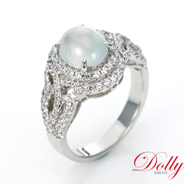 【DOLLY】18K金 緬甸冰玻種白翡鑽石戒指(長輩送禮首選)