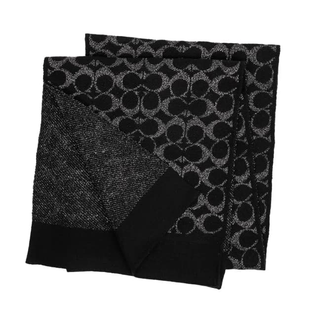 【COACH】C LOGO 金蔥雙面羊毛針織圍巾(多色任選)