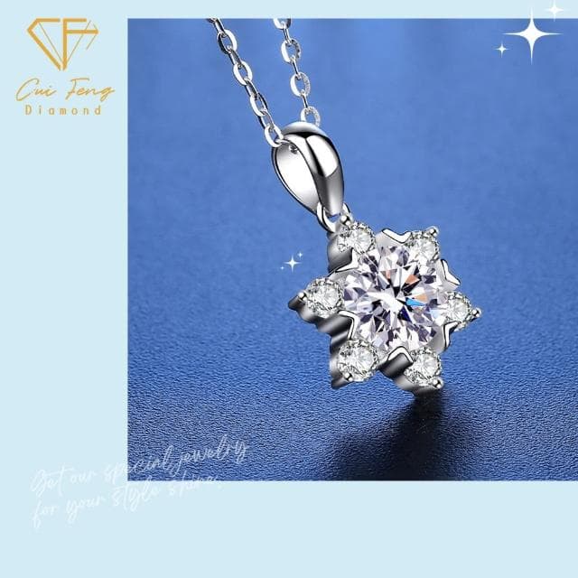 【CF鑽飾】項鍊 莫桑鑽《星光雪花》(1克拉 母親節 鑽石 項鏈  生日禮物 生日 求婚 告白)