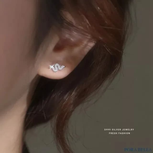 【Porabella】925純銀鋯石耳釘 好運耳釘 小蛇耳環 蛇年本命年耳環 時尚ins 耳飾 Earrings