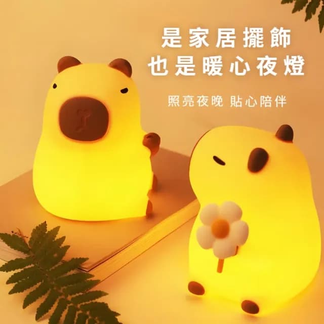 【可愛療癒】卡皮巴拉花朵拍拍燈(荷花 雛菊 水豚君 矽膠燈 床頭燈 氛圍燈 臥室 辦公室 交換禮物 小夜燈)