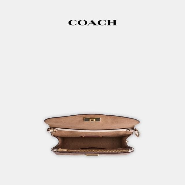 【COACH】蔻馳官方直營 BRYNN撞色經典Logo單肩手袋-IM/沙黃色/棕黃色(CAA83)