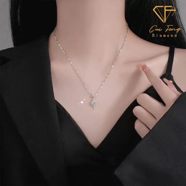 【CF鑽飾】項鍊 莫桑鑽《閃電之星》(1克拉 雙11限定 情人節 鑽石 項鏈 禮物 求婚 生日)