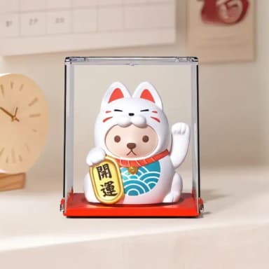 【納福喵】太陽能搖手招財貓擺件-附防塵盒(聚寶盆 開運擺飾 汽車裝飾 風水 禮物 開店送禮 新年 辦公室)