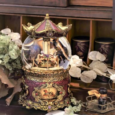 【JARLL讚爾藝術】仿古董 旋轉木馬 水晶球音樂盒(生日情人告白 結婚 聖誕禮物)