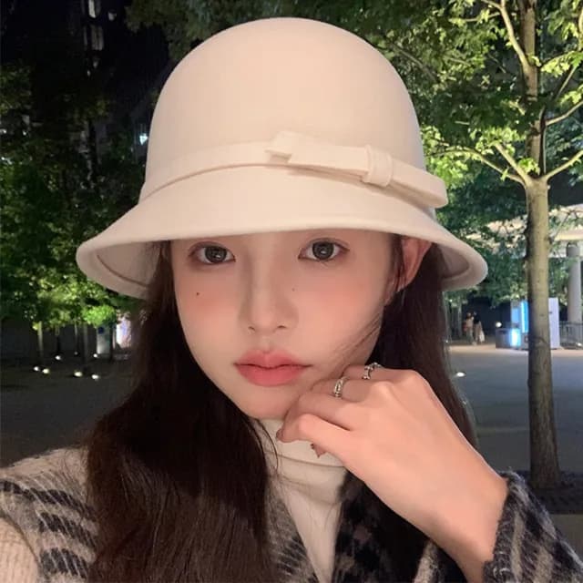 【MoonDy】情人節禮物 赫本風 漁夫帽 水桶帽 法式復古 小香風 蝴蝶結 時尚帽子 古典 優雅 小禮帽 高級感 禮